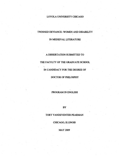 Twinned deviance : women and disability in medieval literature