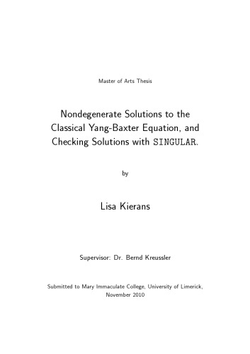 Nondegenerate Solutions to the Classical Yang-Baxter Equation, and Checking Solutions with SINGULAR.