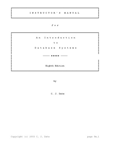 Instructor's Manual for Introduction to Database Systems