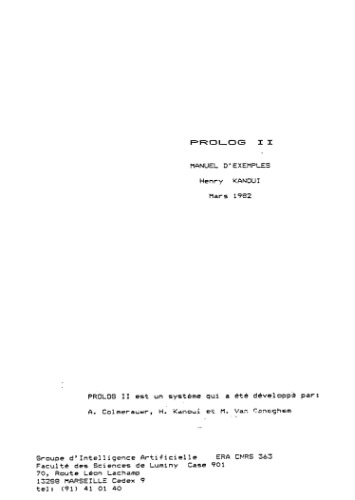 PROLOG II: manuel d'exemples