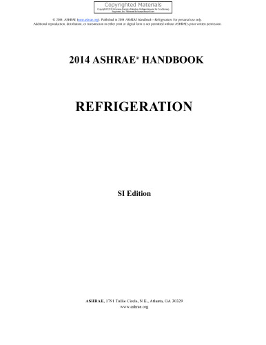 2014 ASHRAE Handbook -- Refrigeration (SI) (Ashrae Handbook Refrigeration Si (Systems-International)