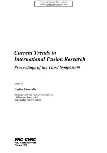 Current trends in international fusion research : proceedings of the third symposium