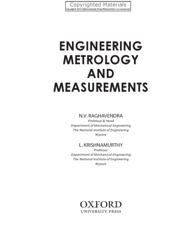 Engineering metrology and measurements