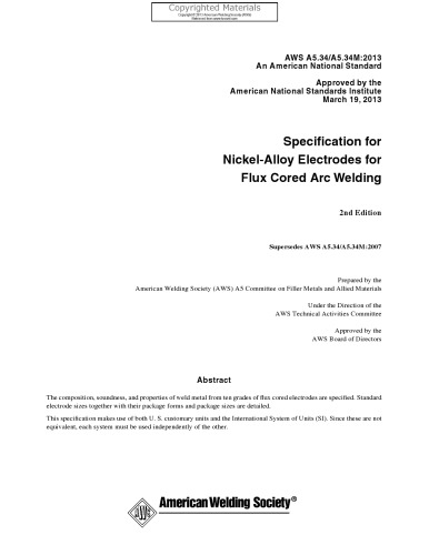 Specification for nickel-alloy electrodes for flux cored arc welding