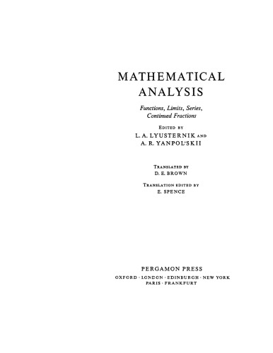 Mathematical analysis : functions, limits, series, continued fractions