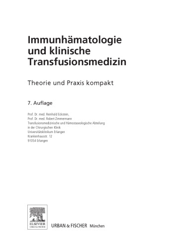 Immunhämatologie und klinische Transfusionsmedizin : Theorie und Praxis kompakt