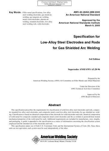 Specification for low-alloy steel electrodes and rods for gas shielded arc welding