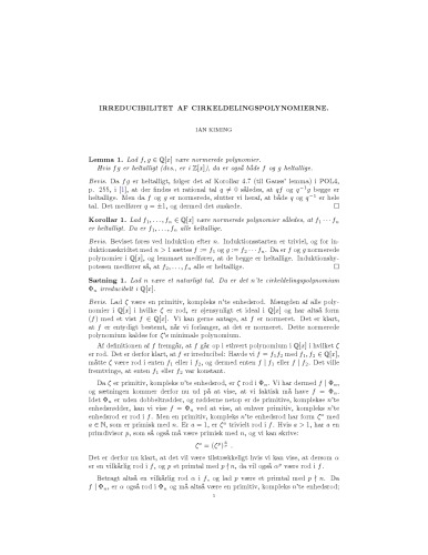 Irreducibilitet af cirkeldelingspolynomierne