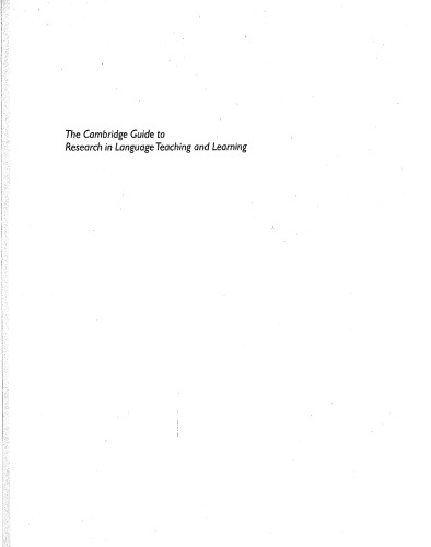 The Cambridge Guide to Research in Language Teaching and Learning