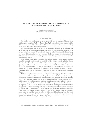 Specialization of forms in the presence of characteristic 2: First steps [expository notes]