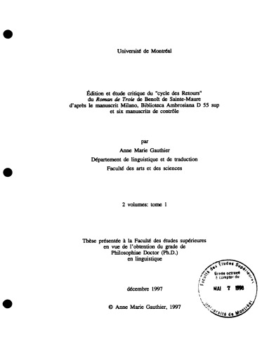 Édition et étude critique du 