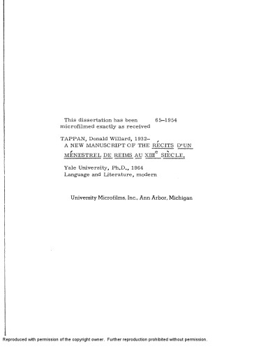 A new manuscript of the Récits d’un ménestrel de Reims au XIIIe siècle