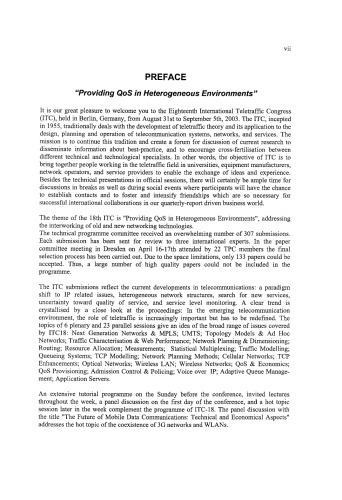 Providing Quality of Service in Heterogeneous Environments: Proceedings of the 18th International Teletraffic Congress (ITC-18), Berlin, ... 2003