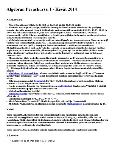 Algebran Peruskurssi I - Kevät 2014