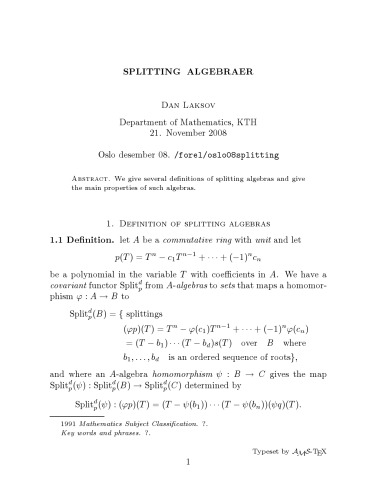 Splitting algebraer