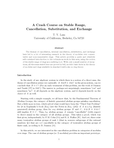 A Crash Course on Stable Range, Cancellation, Substitution, and Exchange