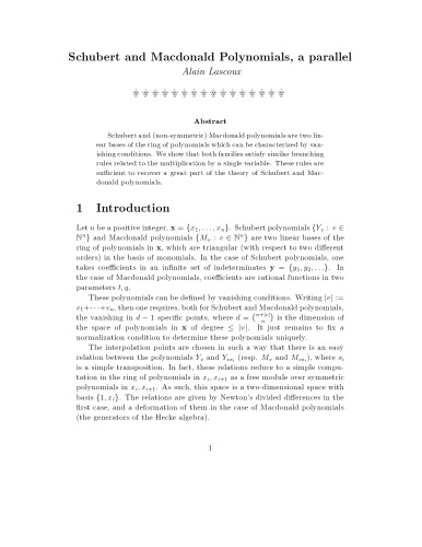 Schubert and Macdonald Polynomials, a parallel