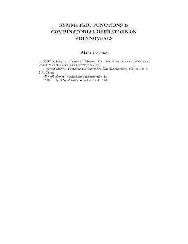 Symmetric functions & combinatorial operators on polynomials [draft?]