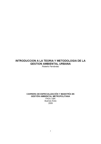 Introducción a la teoría y metodología de la gestión ambiental urbana