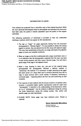 The HARPY Speech Recognition System [Ph.D. Thesis]