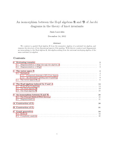 An isomorphism between the Hopf algebras A and B of Jacobi diagrams in the theory of knot invariants