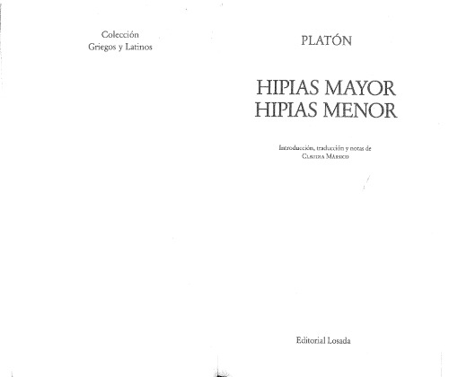 HIPIAS MAYOR - HIPIAS MENOR (Spanish Edition)