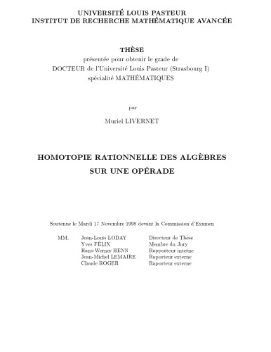 Homotopie rationnelle des algèbres sur une opérade