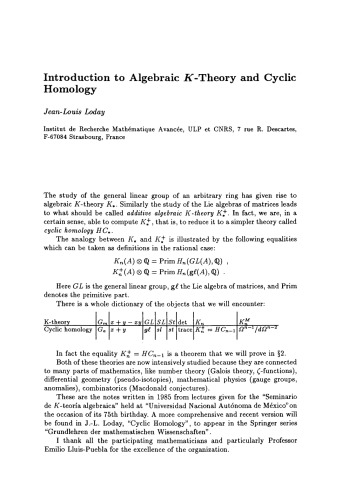 Introduction to Algebraic K-Theory and Cyclic Homology
