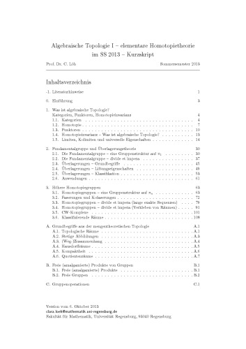 Algebraische Topologie I -- elementare Homotopietheorie im SS 2013 -- Kurzskript