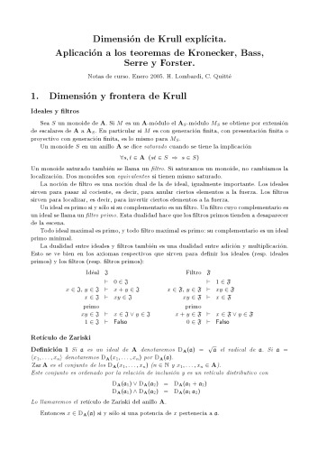 Dimensión de Krull explícita. Aplicación a los teoremas de Kronecker, Bass, Serre y Forster