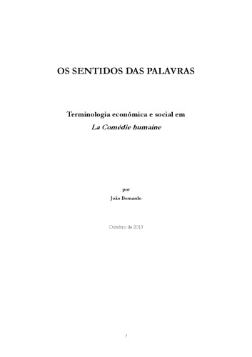 Os Sentidos das Palavras: terminologia económica e social em Lá Comédie Humaine