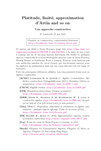 Platitude, lissité, approximation d’Artin and so on: Une approche constructive