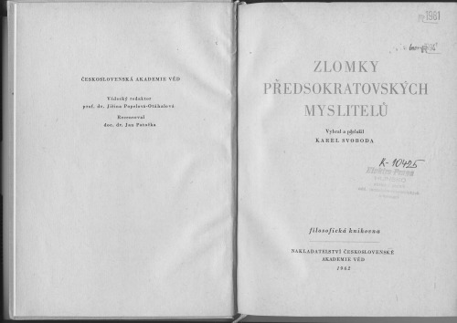 Zlomky predsokratovskych myslitelu