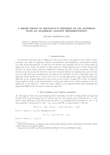 A short proof of Zelmanov’s theorem on Lie algebras with an algebraic adjoint representation