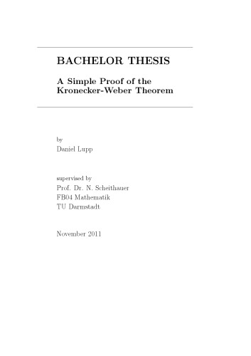 A Simple Proof of the Kronecker-Weber Theorem [bachelor’s thesis]