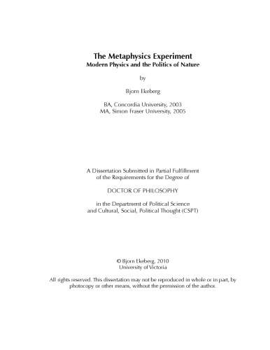 The Metaphysics Experiment. Modern Physics and the Politics of Nature