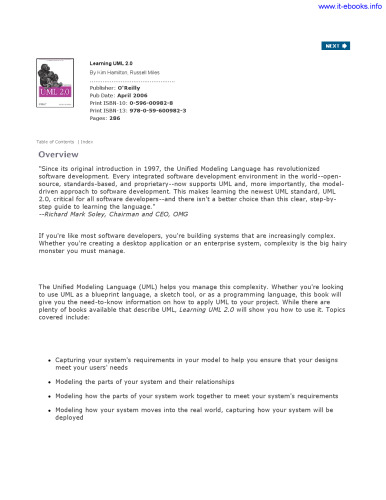 Learning UML 2.0: A Pragmatic Introduction to UML