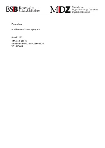 Büchlin von  der Tinctura physica