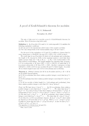 A proof of Krull-Schmidt’s theorem for modules