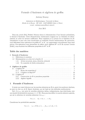 Formule d’Andersen et algèbres de greffes