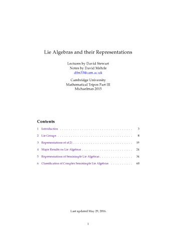 Lie Algebras and their Representations