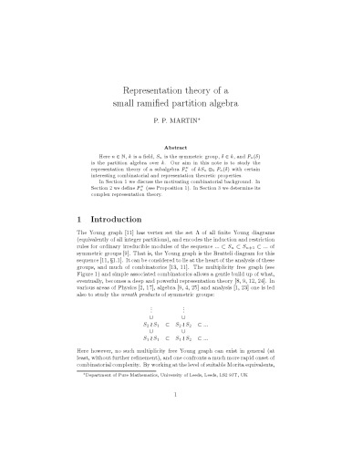 Representation theory of a small ramified partition algebra
