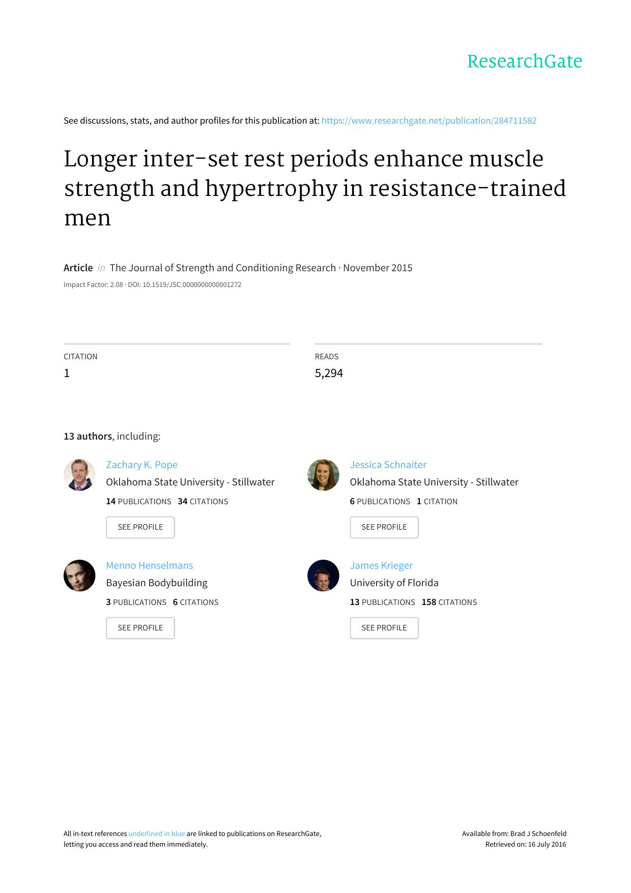 Longer inter-set rest periods enhance muscle strength and hypertrophy in resistance-trained men