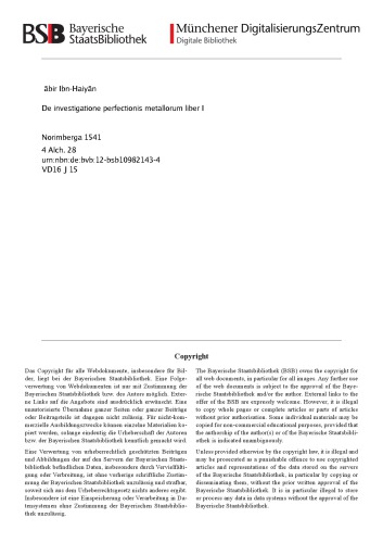 De investigatione perfectionis metallorum liber I