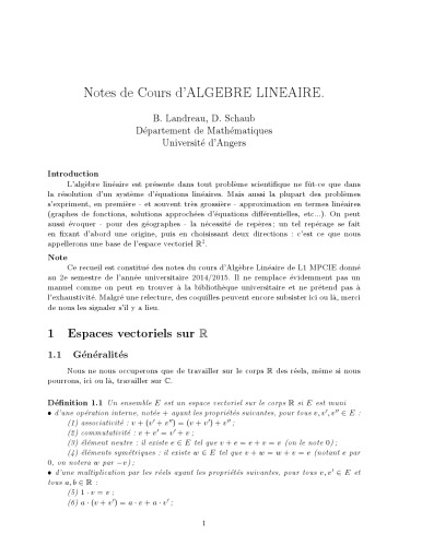 Notes de Cours d’ALGEBRE LINEAIRE
