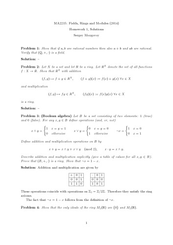 Lecture notes MA2215: Fields, rings and modules (2014): Homework & solutions