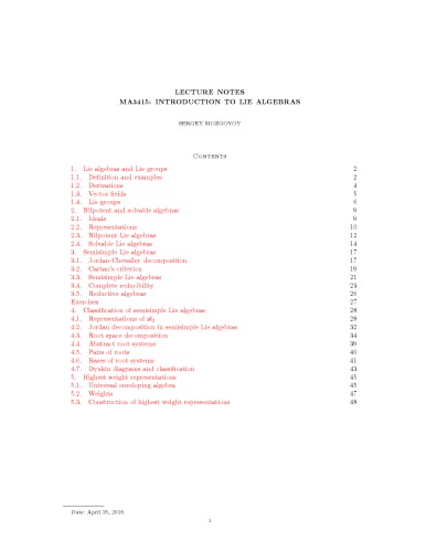 Lecture notes MA3415: Introduction to Lie algebras