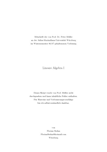 Lineare Algebra 1, Wintersemester 06/07, Mitschrift
