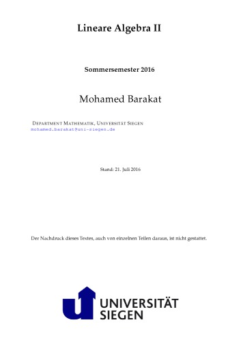 Lineare Algebra II: Sommersemester 2016