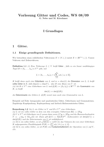 Vorlesung Gitter und Codes, WS 08/09
